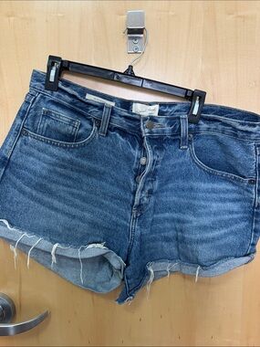 Universal Thread Blue Button-Fly Denim Shorts with Frayed Hem